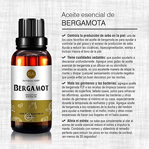 Aceite Esencial de Bergamota (30 ML), Aceite de Bergamota de Aromaterapia Natural 100% Puro Para Difusor