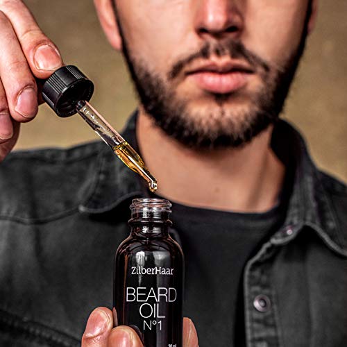 Aceite para barba ZilberHaar #1 – Aceite puro de argán marroquí y jojoba orgánico para el crecimiento e hidratación natural de la barba – 30ml – peine gratis para barba de regalo