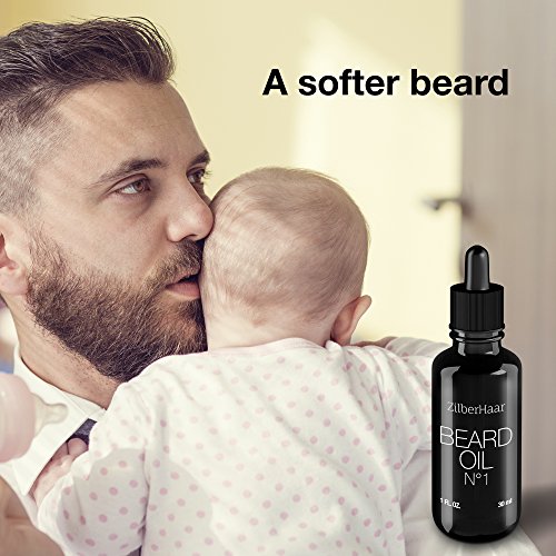 Aceite para barba ZilberHaar #1 – Aceite puro de argán marroquí y jojoba orgánico para el crecimiento e hidratación natural de la barba – 30ml – peine gratis para barba de regalo