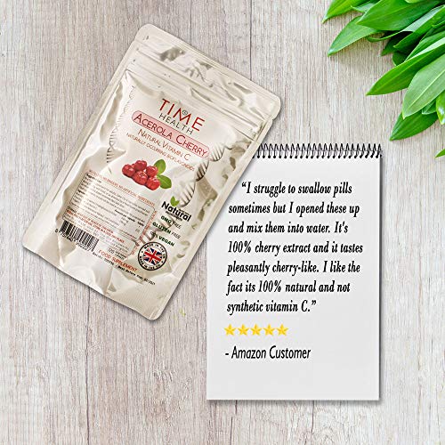 Acerola Cherry Extract Capsules - Natural & Wholefood VIT C - UK Manufactured - Zero Stearates or Flow Agents (120 cápsulas por bolsa)