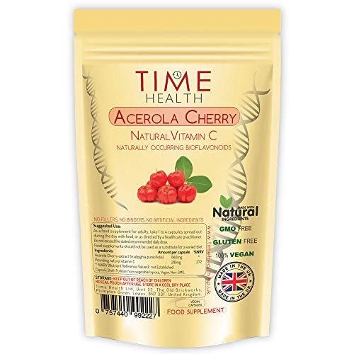 Acerola Cherry Extract Capsules - Natural & Wholefood VIT C - UK Manufactured - Zero Stearates or Flow Agents (120 cápsulas por bolsa)