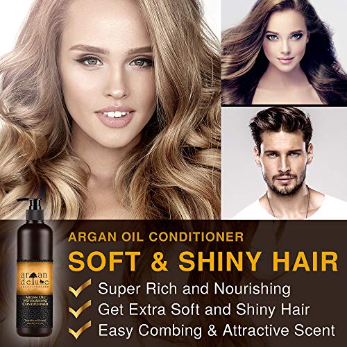 Acondicionador de Aceite de Argán de alto nivel, avalado para peluquerías, altamente nutritivo, para una mayor suavidad y brillo, Argán Deluxe, 500ml