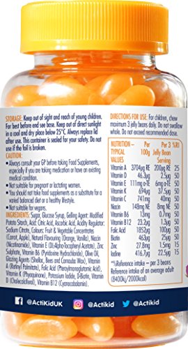 ActiKid Magic Beans Multi-Vitamin 90x Orange Flavour, Fortalecimiento del sistema inmunológico