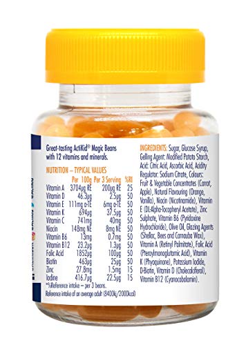 ActiKid Magic Beans Multivitamin 45x Orange Flavour, Gelatine Free, Vitamins for children, Fortalecimiento del sistema inmunológico
