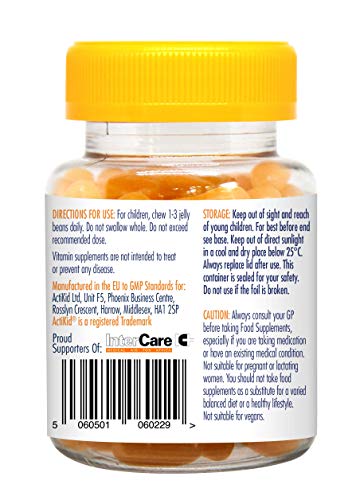 ActiKid Magic Beans Multivitamin 45x Orange Flavour, Gelatine Free, Vitamins for children, Fortalecimiento del sistema inmunológico