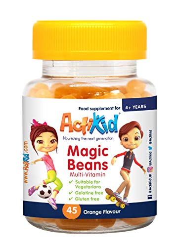 ActiKid Magic Beans Multivitamin 45x Orange Flavour, Gelatine Free, Vitamins for children, Fortalecimiento del sistema inmunológico