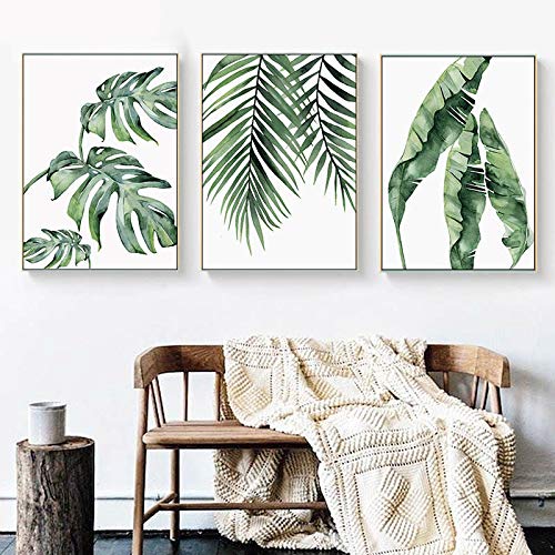 Acuarela moderna Simple verde plantas en macetas hojas palmera pared arte lienzo pintura cartel nórdico sala de estar dormitorio oficina estudio decoración del hogar