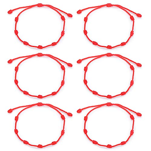 Adramata 6Pcs Pulsera de Cuentas de Cobre Tibetano Pulsera de Nudo Afortunado Budista Hecho a Mano con Cordón Rojo Ajustable para Mujeres Hombres