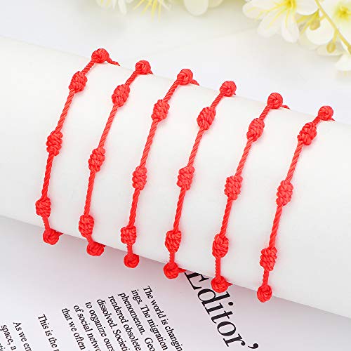 Adramata 6Pcs Pulsera de Cuentas de Cobre Tibetano Pulsera de Nudo Afortunado Budista Hecho a Mano con Cordón Rojo Ajustable para Mujeres Hombres