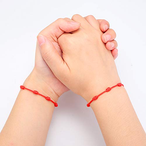 Adramata 6Pcs Pulsera de Cuentas de Cobre Tibetano Pulsera de Nudo Afortunado Budista Hecho a Mano con Cordón Rojo Ajustable para Mujeres Hombres