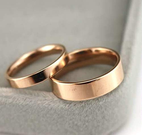 Aeici Anillo Compromiso Hombre Anillo de Boda Acero 4/6Mm Anillo de Oro Rosa Pulido Ajuste Cómodo Mujer 15 + Hombre 27