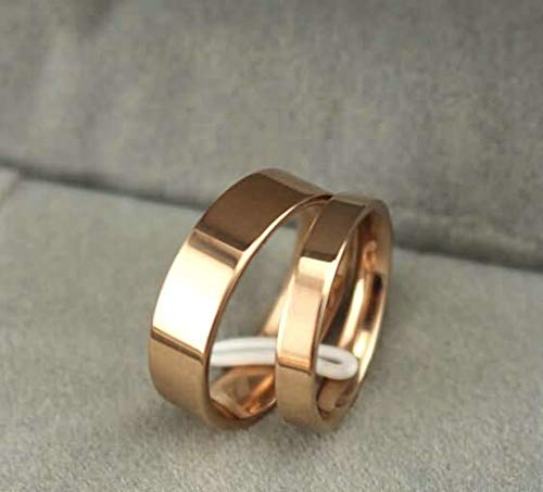 Aeici Anillo Compromiso Hombre Anillo de Boda Acero 4/6Mm Anillo de Oro Rosa Pulido Ajuste Cómodo Mujer 15 + Hombre 27
