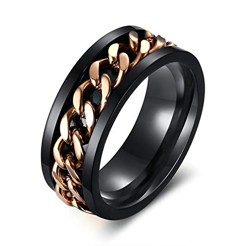 Aeici Anillos Boda Hombre Mujer Anillos Acero Inoxidable Parejas Anillo de Cadena Giratorio Ancho 8 Mm Azul Rose Oro Mujer 17 + Hombre 17