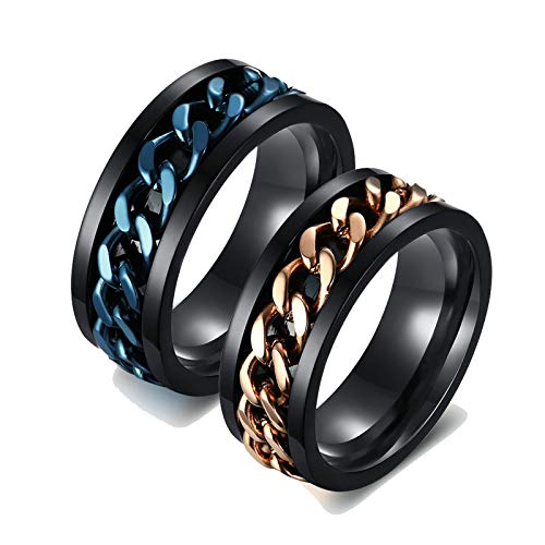 Aeici Anillos Boda Hombre Mujer Anillos Acero Inoxidable Parejas Anillo de Cadena Giratorio Ancho 8 Mm Azul Rose Oro Mujer 17 + Hombre 17