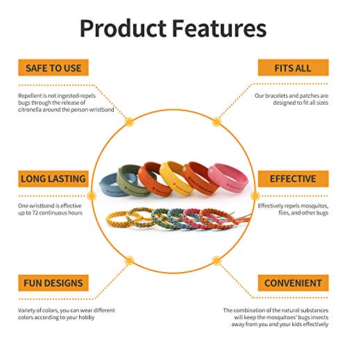 Aerb Pulsera Antimosquitos 12 Pcs, Reperente cororidos antimosquitos de 100% nutural, Impermeable y Reciclable, Eficaz Prolongada contra mosquitos para actividad interior y al aire libre