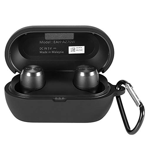 Aerku Funda Silicona Compatible con Audífonos Technics EAH-AZ70WE-S - Auriculares inalámbricos - Soporta Carga inalámbrica, Extra Protección Mosquetón - Negro