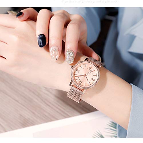 Afairy Reloj del Rhinestone de Las señoras del Reloj del Cuero de los números Romanos del análogo de Cuarzo Impermeable Reloj señoras de la Moda (Color : C)