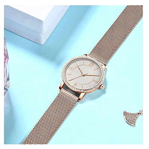 Afairy Reloj del Rhinestone de Las señoras del Reloj del Cuero de los números Romanos del análogo de Cuarzo Impermeable Reloj señoras de la Moda (Color : C)