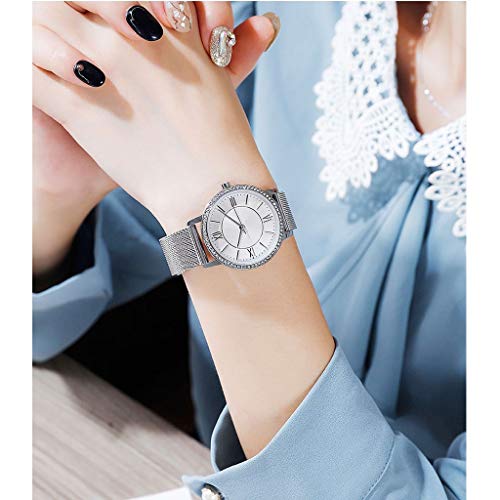 Afairy Reloj del Rhinestone de Las señoras del Reloj del Cuero de los números Romanos del análogo de Cuarzo Impermeable Reloj señoras de la Moda (Color : C)