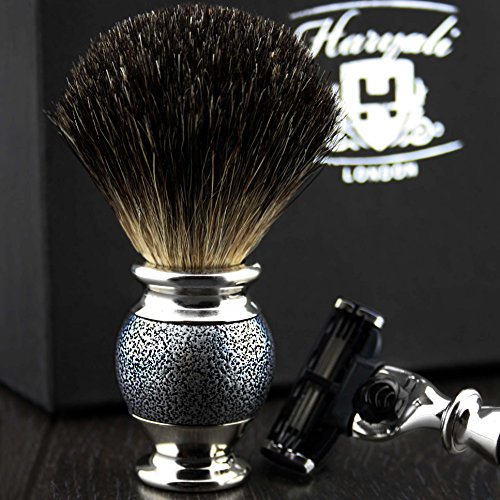 Afeitado Set Regalo con Gillette Mach 3 Montaje A Mano cuchilla , Negro Brocha De Tejón y el soporte, para (Nuevo Principiante) Gran Padre) Padre) Marido) o (Enamorado)