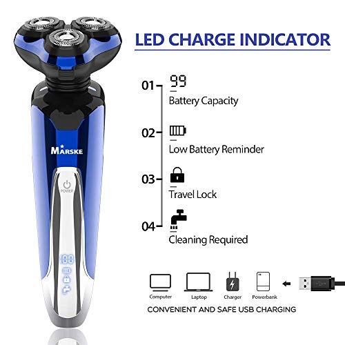 Afeitadora Eléctrica Hombre, Maquina Afeitar Barba Rotativa inalámbrica Impermeable 4 en 1 Uso Seco y Húmedo, Cabezales Giratorios 4D, LED Indicador, Cepillo Facial, Recortador Barba, Patilla, Nariz