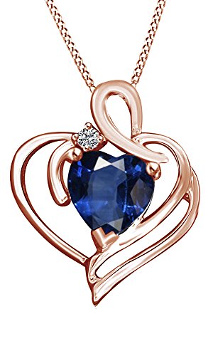 AFFY Plata Fina 925 Plata chapada en Oro Rosa de 18 Quilates corazón Blue Sapphire Cubic Zirconia