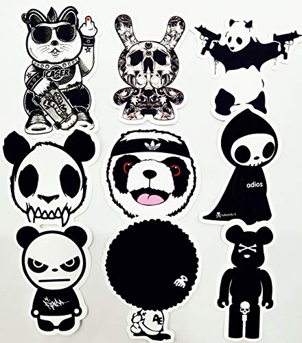 AhaSky Pegatinas-100pcs, Blanco & Negro Mejor Vinilo de Las Etiquetas engomadas Pack - para Laptop Tabla De Snowboard Equipaje Maleta Coche de la Bici Pegatina …
