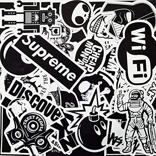 AhaSky Pegatinas-100pcs, Blanco & Negro Mejor Vinilo de Las Etiquetas engomadas Pack - para Laptop Tabla De Snowboard Equipaje Maleta Coche de la Bici Pegatina …