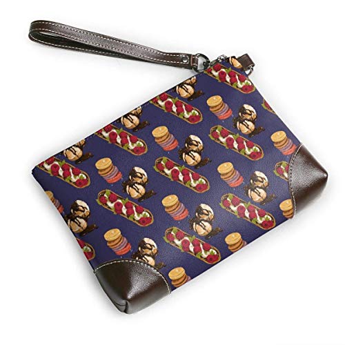 Ahdyr Macaron Leather Wristlet Clutch Bag Bolsos con cremallera Monederos para mujeres Carteras de teléfono con ranuras para tarjetas con correa