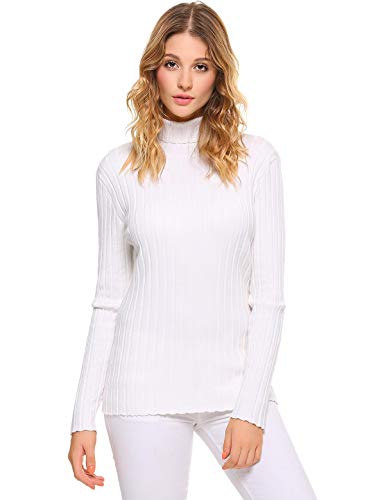 Aibrou Jersey de Cuello Alto para Mujer Sólido Ligero Suave Elástico Manga Larga Pull-Over Suéter