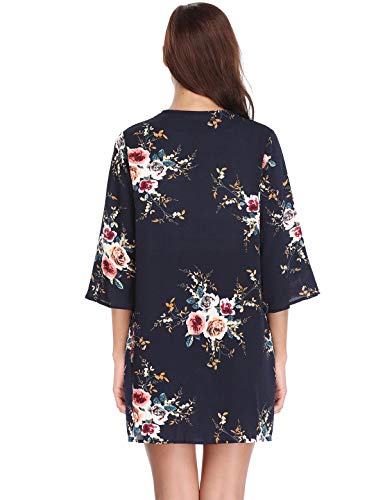 Aibrou Mujeres gasas Chal Flojo, Estampado Kimono Cardigan Top Cover Up Blusa Beachwear(Armada S)