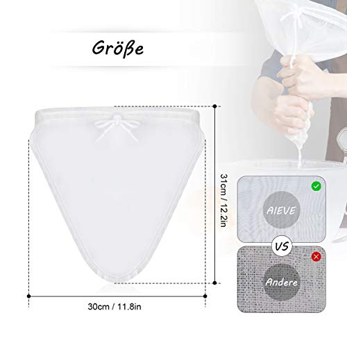 AIEVE Bolsa De Leche De Nuez,3 Piezas Bolsa De Nuez Colador Tuerca Paño De Leche Bolsa De Leche De Almendra De Nylon Bolsa De Tamiz De Tela Set para Leche De Nuez Jugo De Fruta Yogurt Queso (31x30cm)