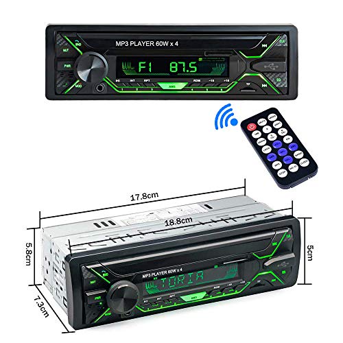 Aigoss Radio Coche Autoradio Bluetooth 1 DIN 60W x 4 FM Estéreo de Manos Libres Llamadas, Apoyo de Reproductor MP3 Luces de 5 Colores, Archivo y Control Remoto Inalámbrico