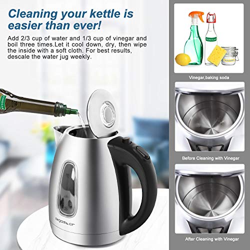 Aigostar Queen - Hervidor de Agua Eléctrico, con iluminación led, 1,7 litros, Libre de BPA, Acero Inoxidable, Filtro Antical, Sistema de protección contra la ebullición en seco, 2200W, Diseño exclusivo.