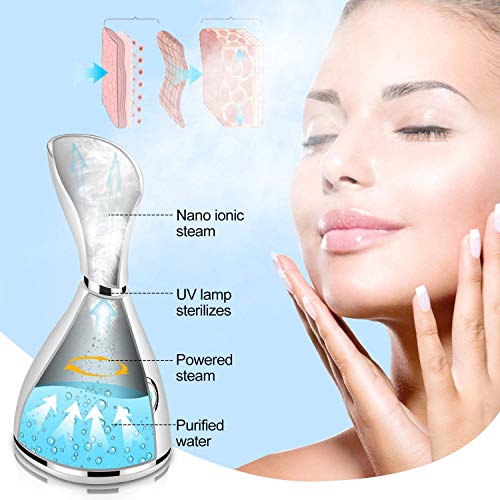 AIJOAIM Vapor Facial, Vaporizador Facial Nano Iónico Actualizado Sauna Facial con Rociador Humectante de Niebla Caliente Poros limpiadores Hidratantes - Blanco