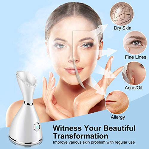 AIJOAIM Vapor Facial, Vaporizador Facial Nano Iónico Actualizado Sauna Facial con Rociador Humectante de Niebla Caliente Poros limpiadores Hidratantes - Blanco