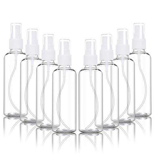 aiMaKE 8 PCS* 100ml Botella de Spray Fino, Botella de Viaje Transparente Recargable, Botella de Aerosol Vacío Plástico para Vacaciones, Viajes de Negocios, Maquillaje, Limpieza, Perfume