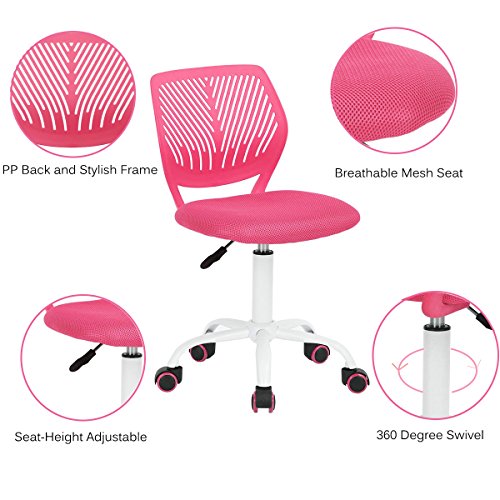 Aingoo Silla de Escritorio para niños Silla para niños Silla giratoria para niños Silla giratoria para niños Silla ergonómica Ajustable en Altura para niñas Niños Youth Resilient 100KG Rosa