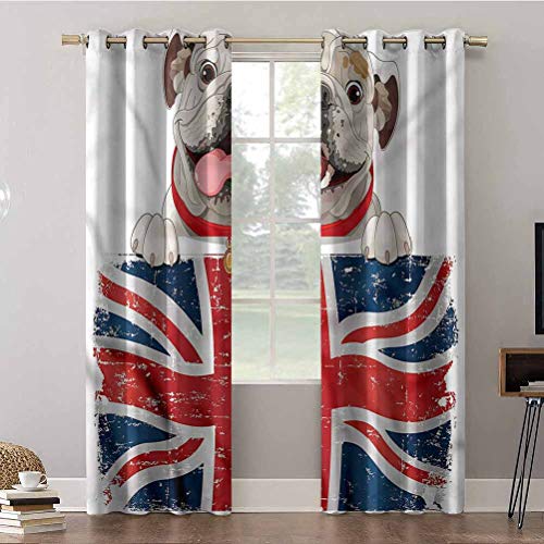Aishare Store Cortinas opacas para dormitorio, tratamiento de ventanas de 213,4 cm de largo con ojales térmicos, Bulldog Inglés, perro británico, cortinas para oscurecimiento de habitación (2 paneles)