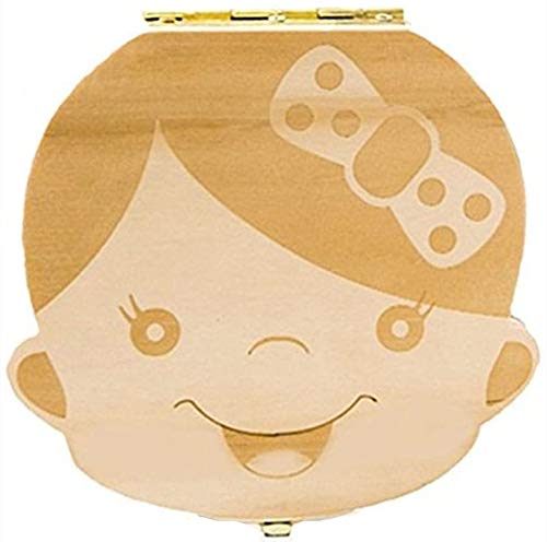 AIUIN 1X Madera de Caja Almacenamiento de Dientes Leches Caja de Recién Nacidos Recuerdo para Little Nephew Versión Regalos Español（Contiene pinzas pequeñas） (Niña)
