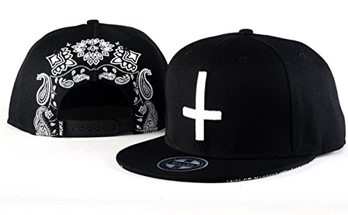 Aivtalk - Hip Hop Negro Sombrero Gorra de Béisbol con Bordado de Cruz Snapback Ajustable Moda para Hombre Mujer