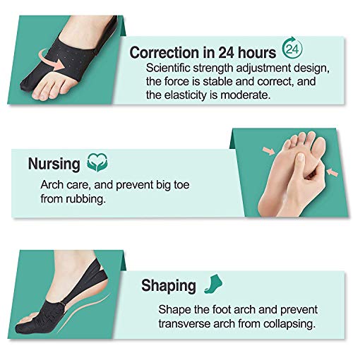 Ajustable Elástico Férulas para Juanetes 24h Día y Noche Protector Manga Correctores de Dedo del pie Calcetines Corrector de juanete para Hallux Valgus Físico Tratamiento 1 par,L