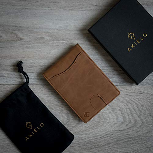 AKIELO Cartera – Billetera plegable para hombre con pestaña de tirón – RFID cartera para tarjetas de bloqueo Beige 3. Edición Tan talla única