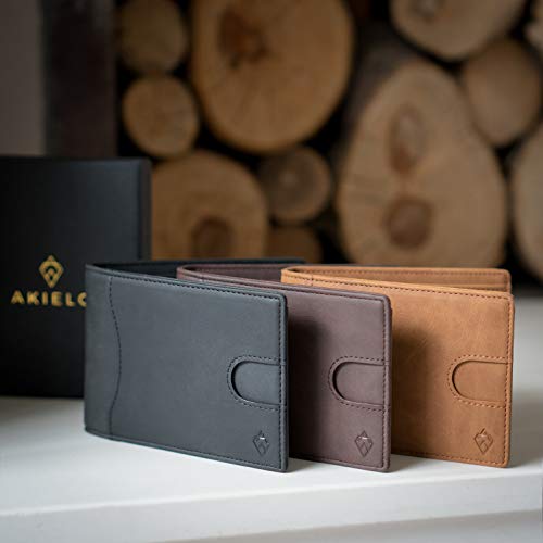 AKIELO Cartera – Billetera plegable para hombre con pestaña de tirón – RFID cartera para tarjetas de bloqueo Beige 3. Edición Tan talla única