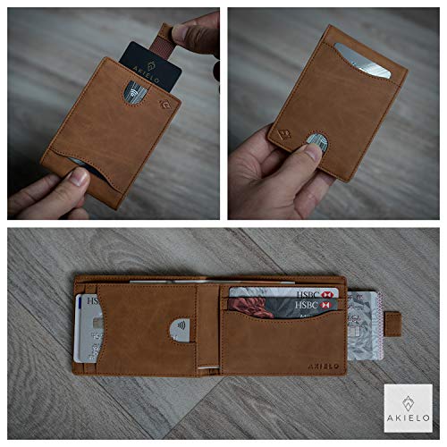 AKIELO Cartera – Billetera plegable para hombre con pestaña de tirón – RFID cartera para tarjetas de bloqueo Beige 3. Edición Tan talla única
