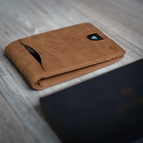 AKIELO Cartera – Billetera plegable para hombre con pestaña de tirón – RFID cartera para tarjetas de bloqueo Beige 3. Edición Tan talla única