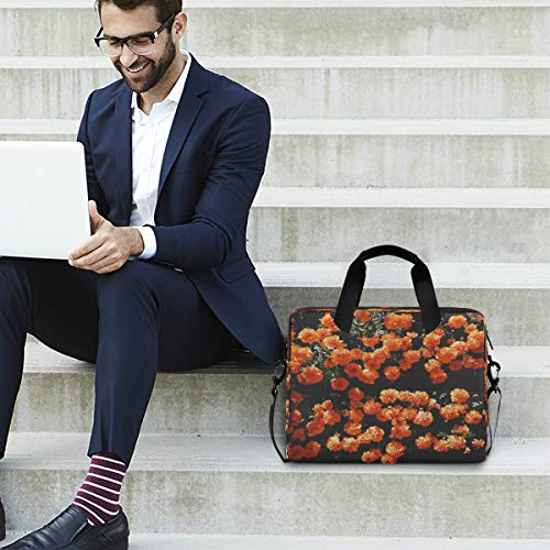 ALARGE - Funda para portátil de 15 a 16 pulgadas, diseño de flores de caléndula floral de 15 a 16 pulgadas, con asa de correa, para mujeres y hombres