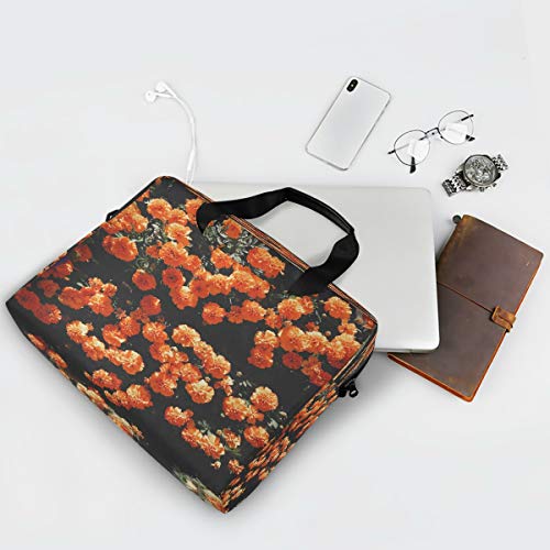 ALARGE - Funda para portátil de 15 a 16 pulgadas, diseño de flores de caléndula floral de 15 a 16 pulgadas, con asa de correa, para mujeres y hombres