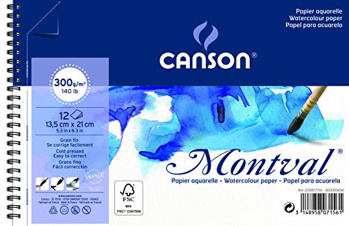 Álbum Espiral Microperforado, 13,5x21 cm, 12 Hojas, Canson Montval, Grano Fino 300g