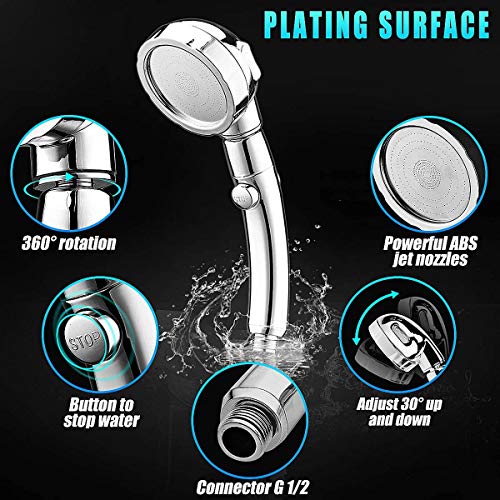 Alcachofa Ducha, Newlemo Ducha de Mano con un Botón de Parada de Agua - 3 Modos de Chorro de Agua, Ahorro de Agua, Duchas Alcachofa para Bañarse y Spa